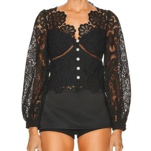 Self portrait black floral guioure puff sleeve blouse